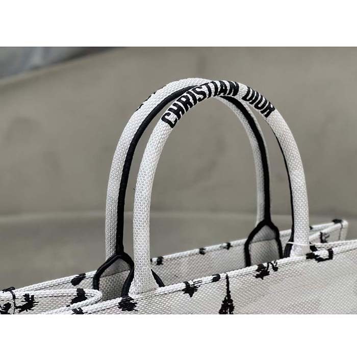 Dior Women CD Medium Dior Book Tote White Black Paris Embroidery