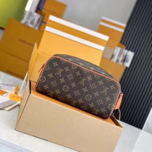 Louis Vuitton LV Unisex Dopp Kit Toilet Pouch Orange Monogram Macassar Coated Canvas