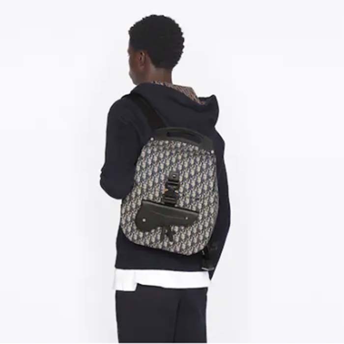 Dior Unisex CD Gallop Backpack Beige Black Oblique Jacquard Black Grained Calfskin