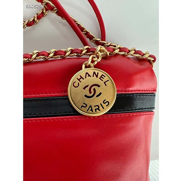 Chanel Women CC 22 Mini Handbag Shiny Calfskin Red Black