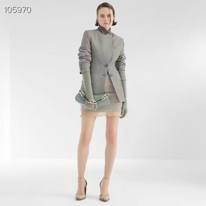 Fendi Women FF O’Lock Swing Mint Green Leather Pouch