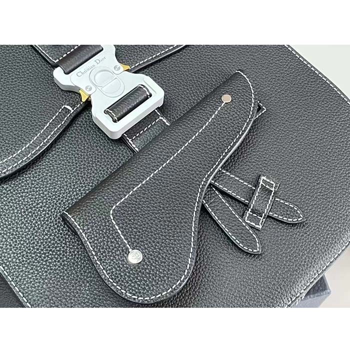 Dior Unisex CD Gallop Backpack Black Grained Calfskin Flap Front Saddle Flap