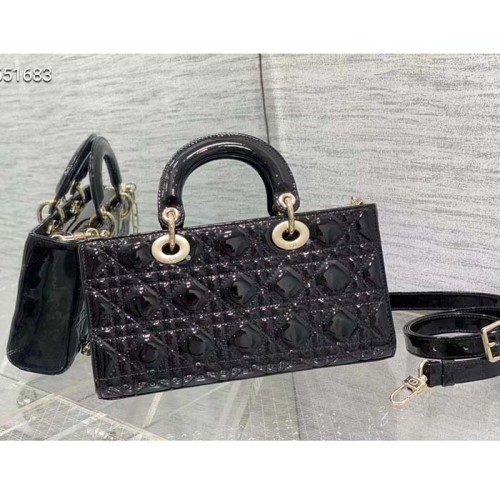 Dior Women CD Medium Lady D-Joy Bag Black Patent Cannage Calfskin