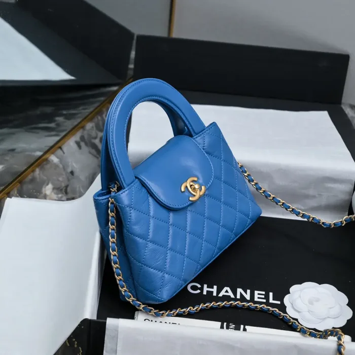 Chanel Women CC Mini Kelly Shopping Bag Shiny Aged Calfskin-Dark Blue