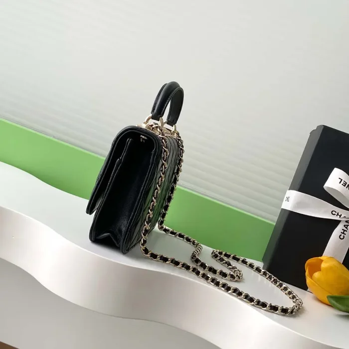 Chanel Women Wallet on Chain Lambskin Strass Gold Tone Metal-Black