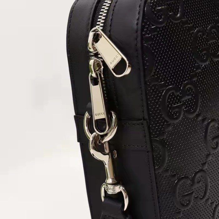 Gucci Unisex GG Embossed Briefcase Bag Black GG Embossed Leather