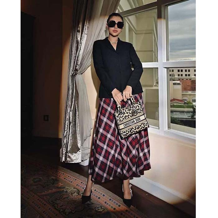 Dior CD Women Medium Lady D-Lite Bag Beige Black Mizza Embroidery