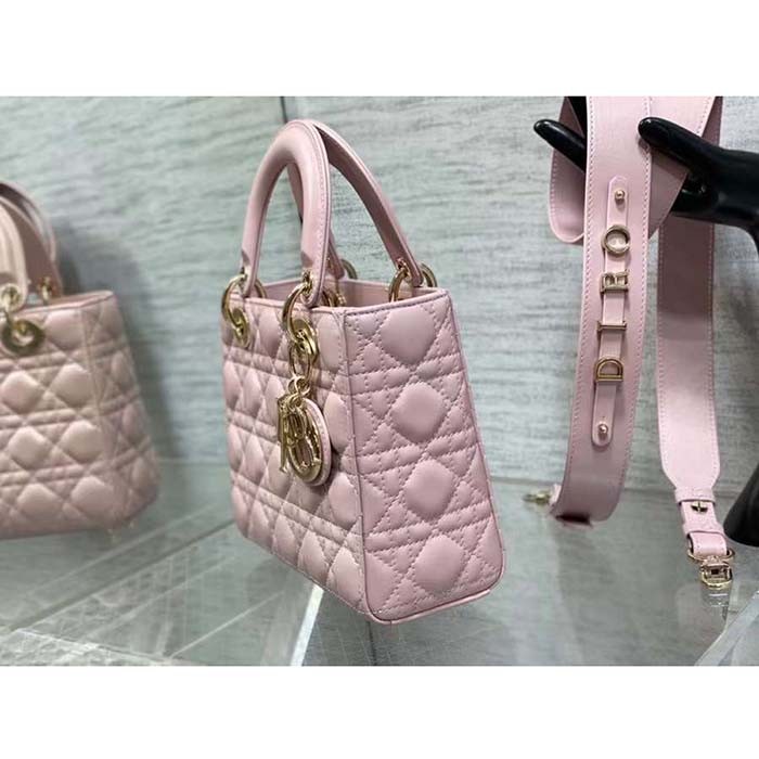 Dior Women Small Lady Dior Bag Melocoton Pink Pearlescent Cannage Lambskin