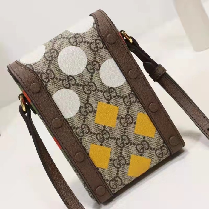 Gucci Unisex Gucci Horsebit 1955 Mini Bag Beige Ebony GG Supreme Canvas