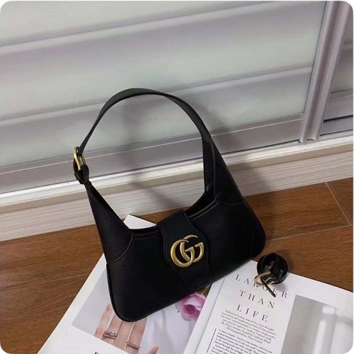 Gucci Women GG Aphrodite Small Shoulder Bag Black Soft Leather Shiny
