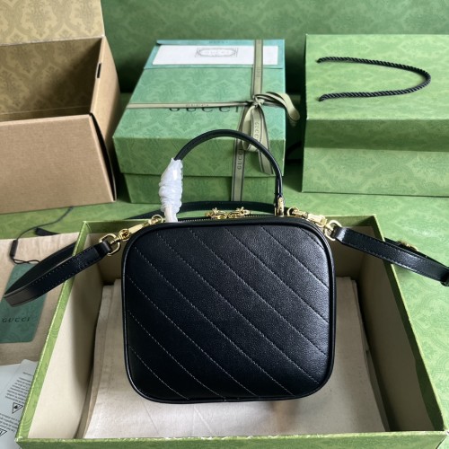 Gucci Women GG Blondie Top Handle Bag Black Leather Round Interlocking G