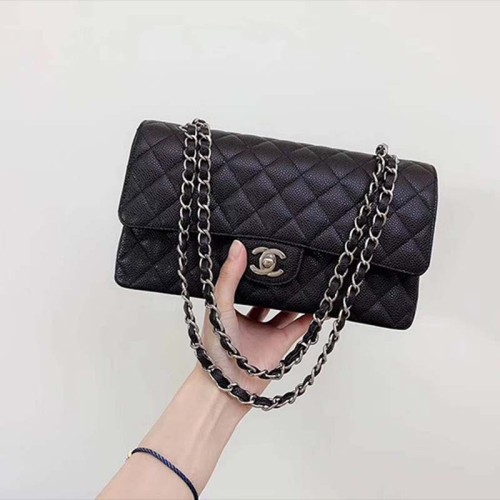 Chanel Women CF Flap Bag in Diamond Pattern Calfskin Leather-Black