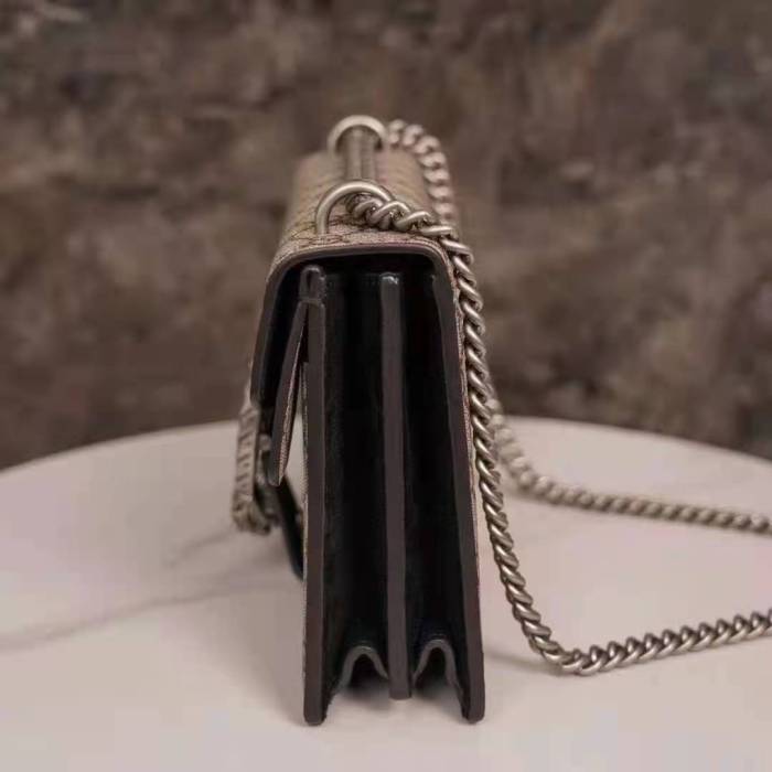 Gucci GG Women Dionysus GG Small Shoulder Bag Beige Ebony GG Supreme Canvas Black Suede