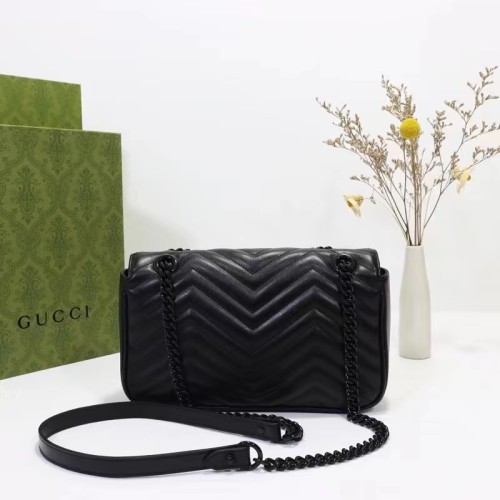 Gucci Women GG Marmont Matelassé Mini Bag Black Chevron Leather Double G