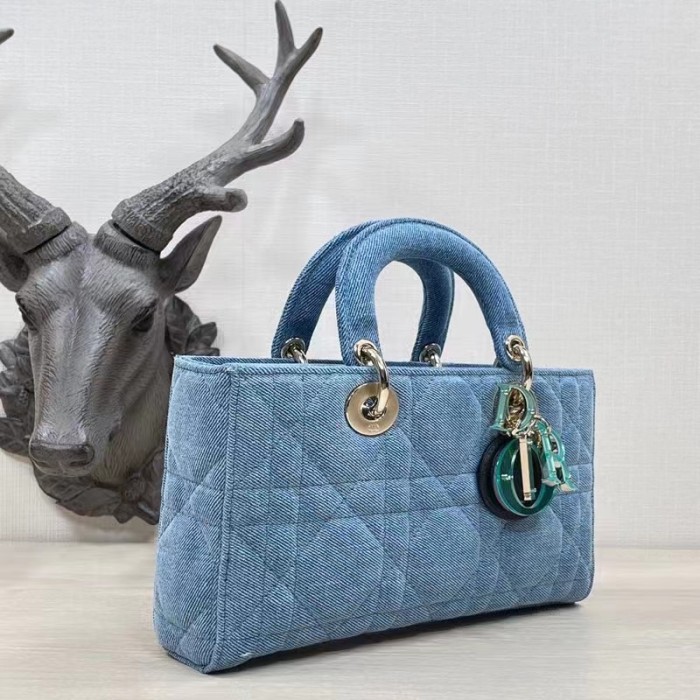 Dior Women CD Medium Lady D-Joy Bag Blue Cannage Denim