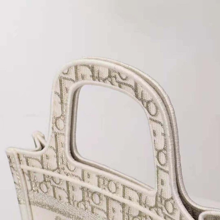 Dior Women Mini Dior Book Tote Gold-Tone Dior Oblique Embroidery