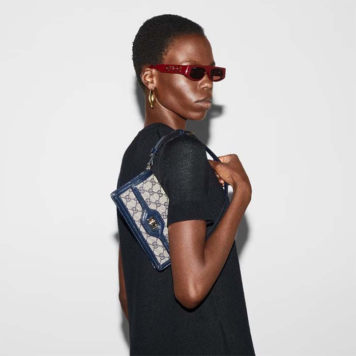 Gucci Unisex Luce Mini Shoulder Bag Beige Blue Original GG Canvas