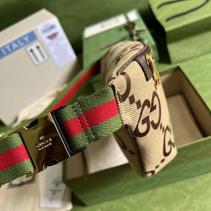 Gucci Unisex GG Jumbo GG Belt Bag Camel Ebony Canvas Zip Closure