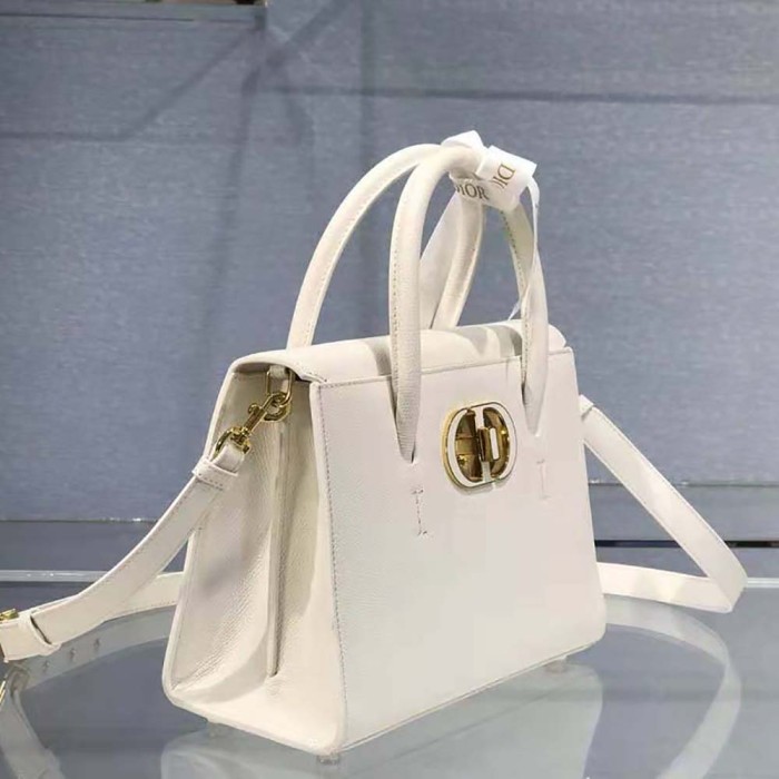 Dior Women Medium ST Honore Tote Latte Grained Calfskin-White
