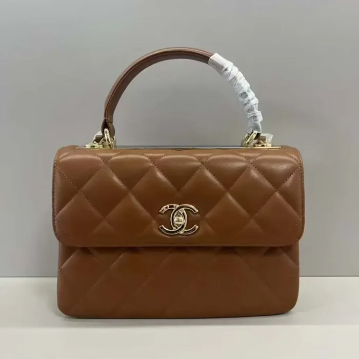 Chanel Women Mini Flap Bag with Top Handle Lambskin-Brown
