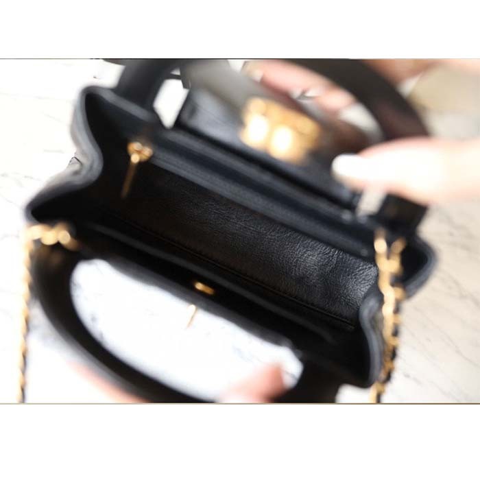 Chanel Women CC Mini Shopping Bag Shiny Aged Calfskin Gold-Tone Metal Black