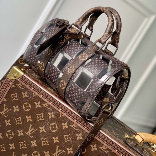 Louis Vuitton LV Unisex Keepall Bandoulière 25 Monogram Chess Coated Canvas PVC