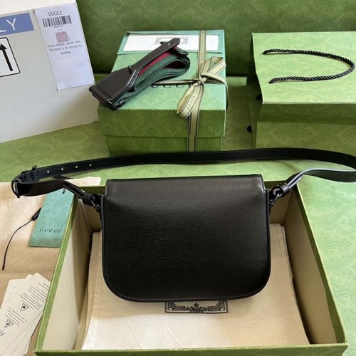 Gucci GG Women Horsebit 1955 Small Shoulder Bag Black Leather