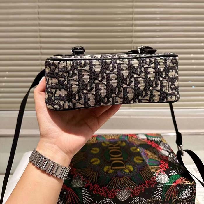 Dior Unisex CD Messenger Bag Blue Calfskin Dior Oblique Canvas