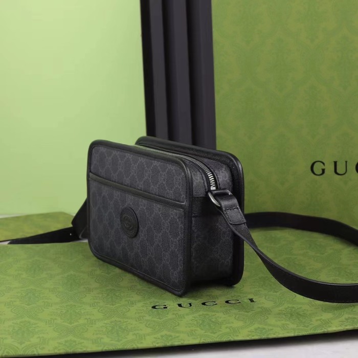 Gucci Unisex GG Mini Bag Interlocking G Black GG Supreme Canvas Leather