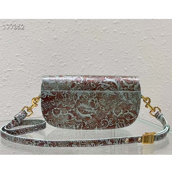 Dior Women Bobby East-West Bag Metallic Blue Dior Brocart Printed Calfskin