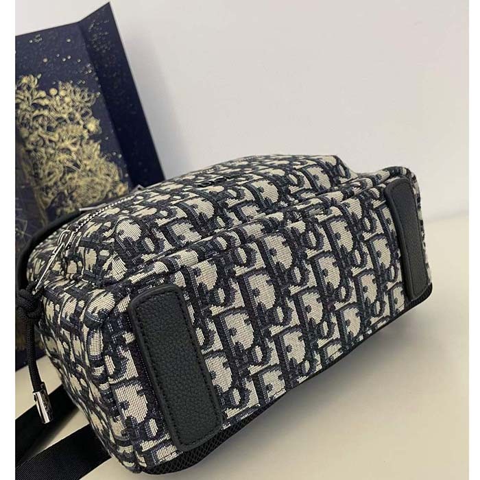 Dior Unisex CD Kid's Rider Sling Bag Beige Blue Dior Oblique Jacquard