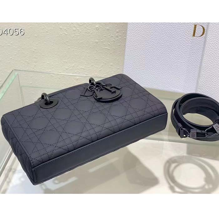 Dior Women CD Medium Lady D-Joy Bag Ultramatte Black Cannage Calfskin