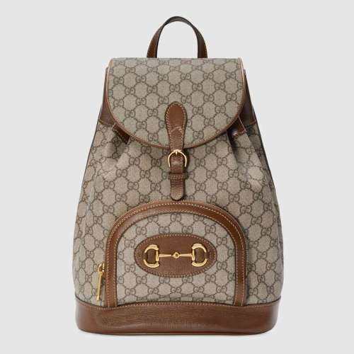 Gucci GG Unisex Gucci 1955 Horsebit Backpack Beige/Ebony Supreme Canvas