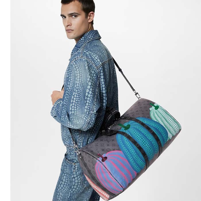 Louis Vuitton LV Unisex LV x YK Keepall 55 Monogram Coated Canvas Colorful Pumpkin Print