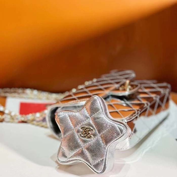 Chanel Women CC 22 Mini Flap Bag Star Coin Purse Mirror Metallic Calfskin Gold