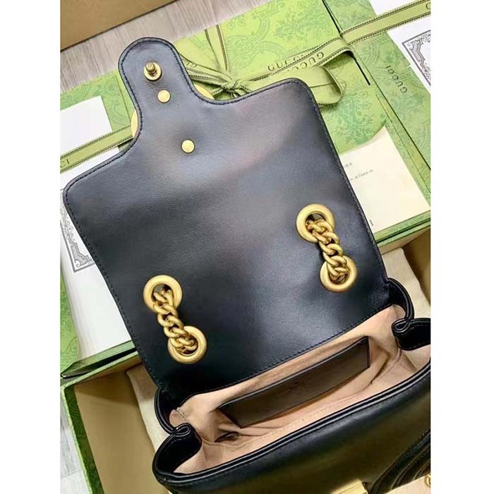 Gucci Women GG Marmont Matelassé Mini Shoulder Bag Black Chevron Leather