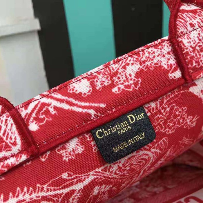 Dior Women Small Dior Book Tote Raspberry Toile de Jouy Reverse Embroidery