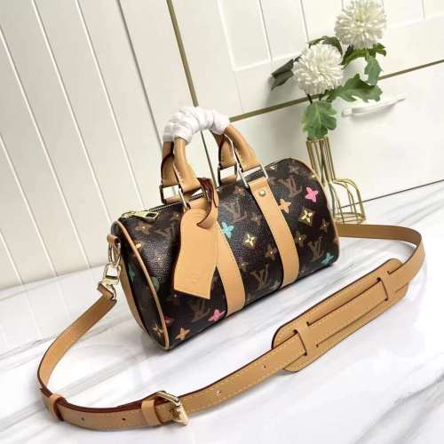 Louis Vuitton LV Unisex Keepall Bandoulière 25 Chocolate Monogram Craggy Coated Canvas M24849