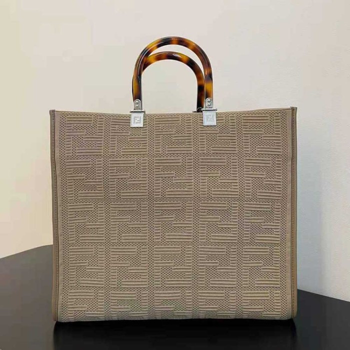 Fendi Women Sunshine Medium FF Fabric Shopper-Brown