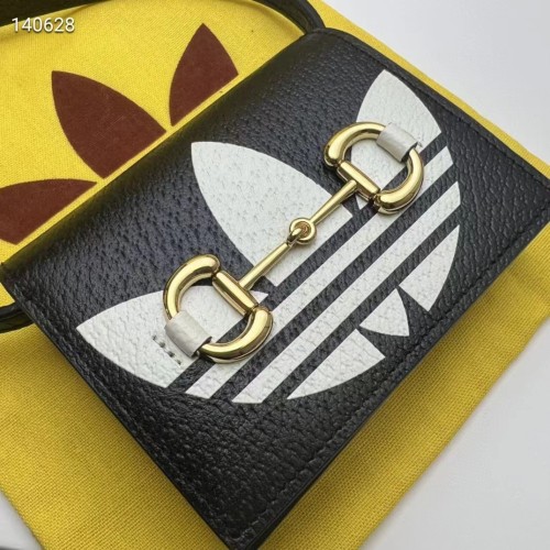 Gucci Women Adidas x Gucci Card Case Horsebit Black Off-White Leather Trefoil Print