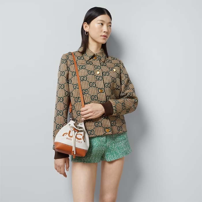 Gucci Women GG Mini Shoulder Bag Gucci Print Beige Cotton Linen Canvas