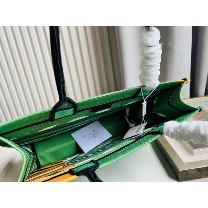 Dior Unisex CD Medium Book Tote Green Orange D-Jungle Pop Embroidery