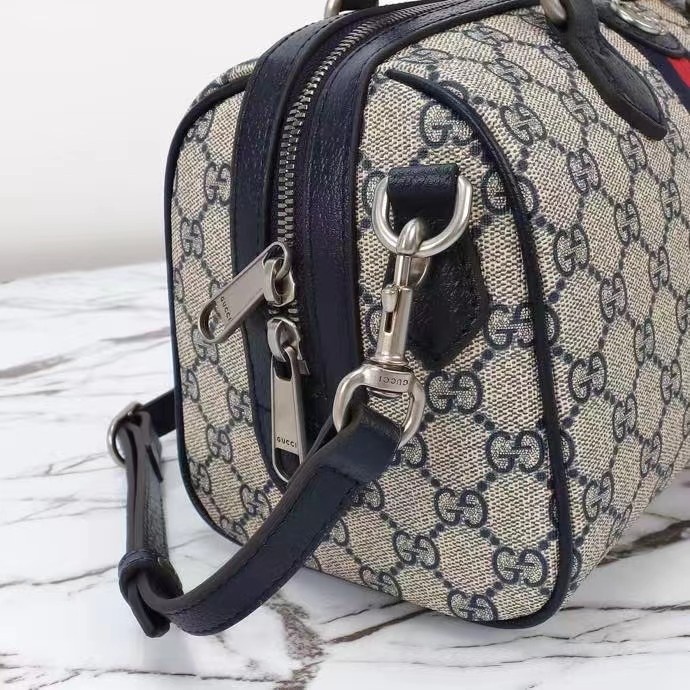 Gucci GG Unisex Ophidia GG Small Top Handle Bag Beige Blue GG Supreme Canvas Leather