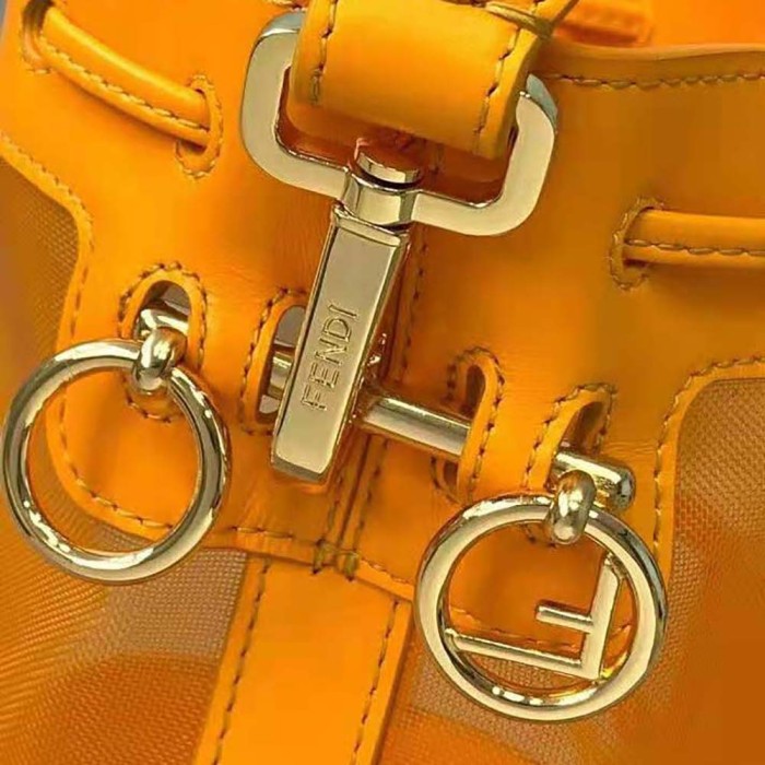Fendi Women Mon Tresor Leather and Mesh Mini-Bag-Orange
