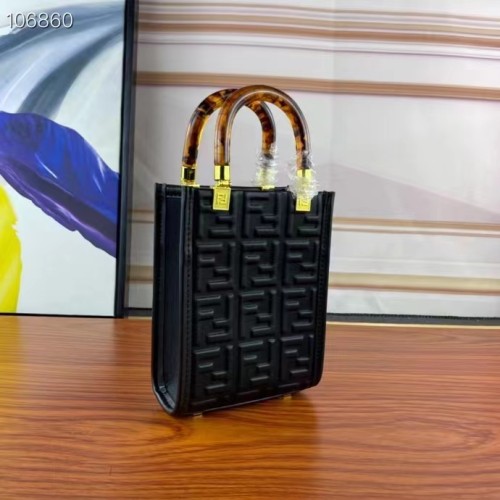 Fendi Women FF Mini Sunshine Shopper Black Leather Mini Bag