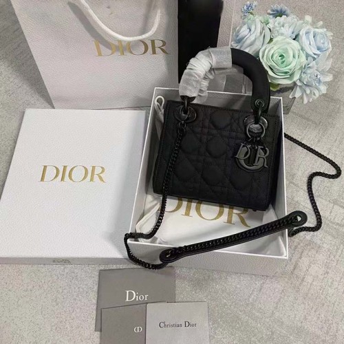 Dior Women CD Mini Lady Dior Bag Black Ultramatte Cannage Calfskin