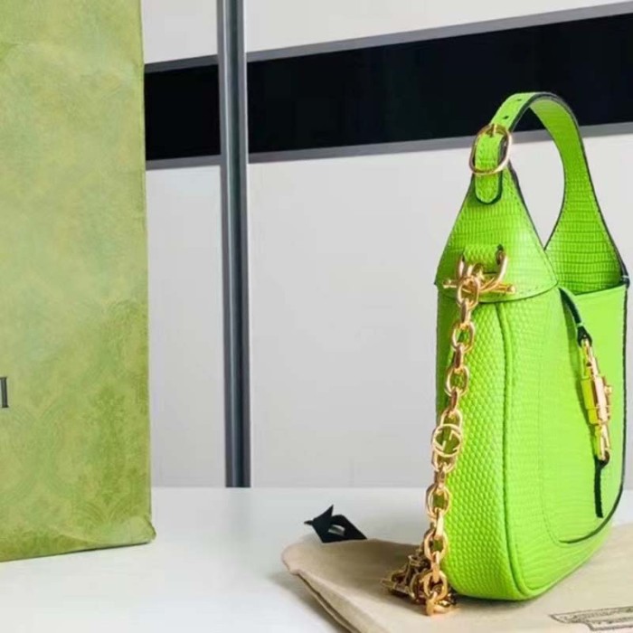 Gucci Women GG Jackie 1961 Lizard Mini Bag Pastel Green Lizard