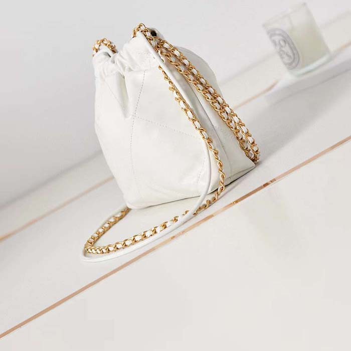 Chanel Women CC 22 Mini Handbag Metallic Shaded Calfskin White Leather