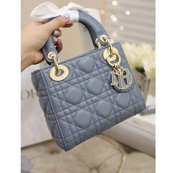 Dior Women CD Mini Lady Dior Bag Cloud Blue Cannage Lambskin