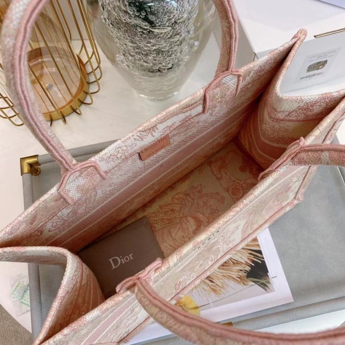 Dior Unisex CD Medium Book Tote Pink Toile De Jouy Embroidery